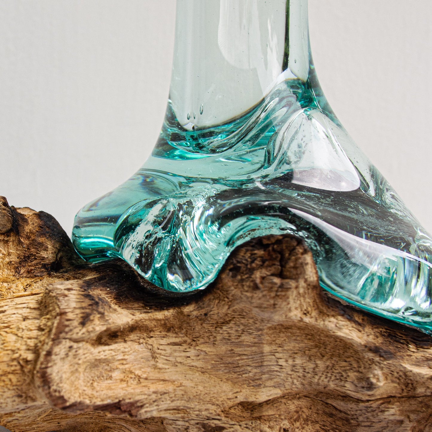 Hight  20 cm Molten Glass High Vase on Teak Driftwood