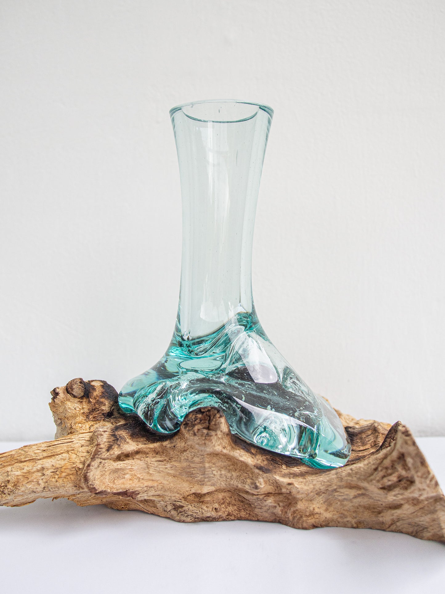 Hight  20 cm Molten Glass High Vase on Teak Driftwood